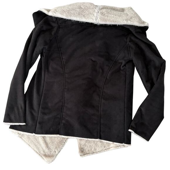 Euro Y2K Sherpa Lined Waterfall Jacket Black Beige Cozy Winter Softcore 40/M - Picture 9 of 9